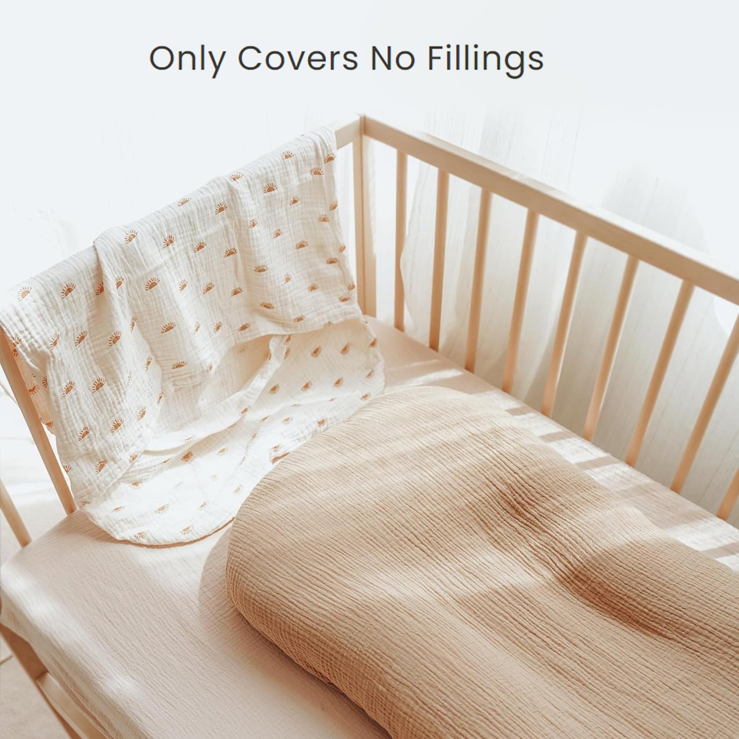 Konssy Muslin Baby Lounger Cover 2 Pack, 100% Cotton Newborn Lounger Cover, Soft and Breathable Baby Nest Slipcover for Boys Girls (Camel,Sun)