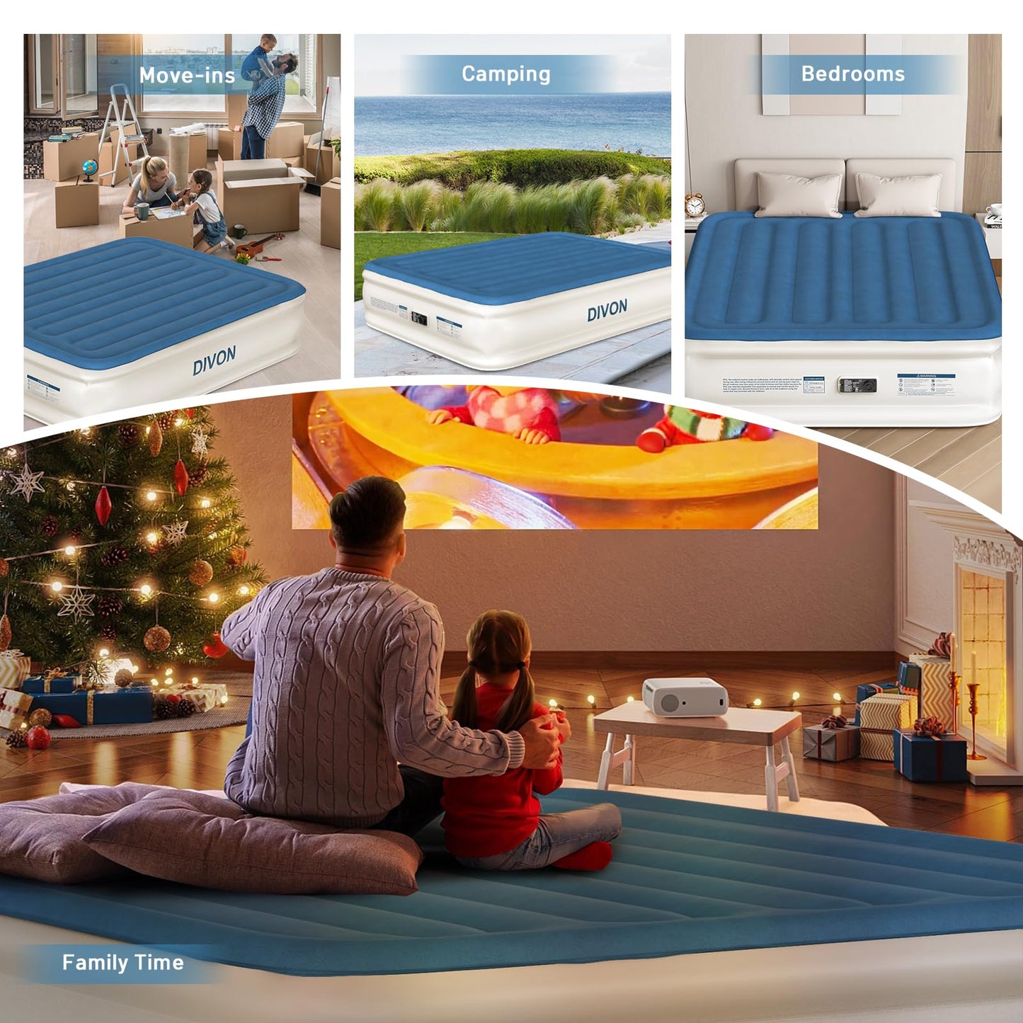 DIVON Air Mattress Queen with Built in Pump,18'' Raised Self Inflatable Mattress,Foldable Blow Up Mattress in 3 Mins,Portable Air Bed for Camping,Travel&Floor,Queen Size Air Matress for Adults,660lbs