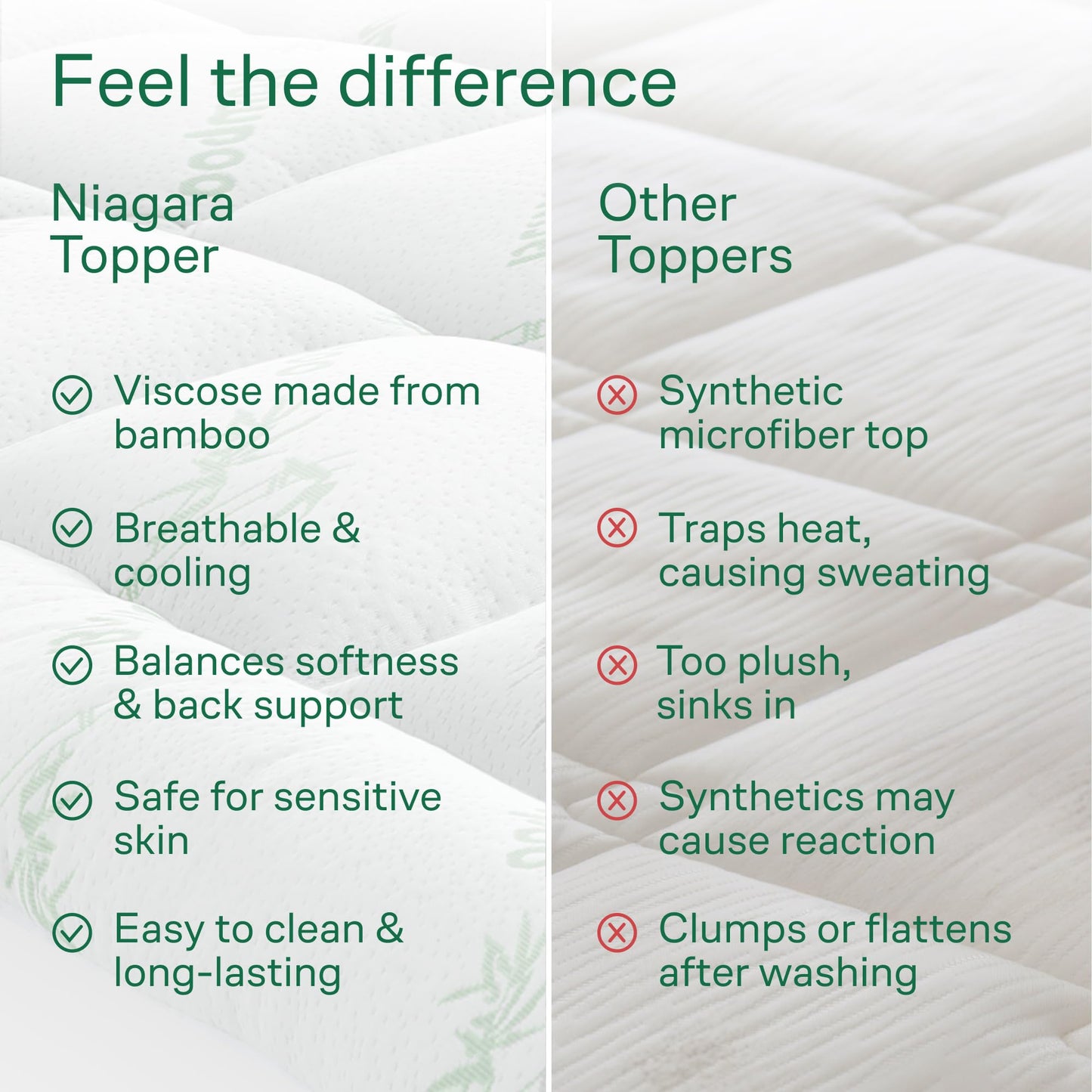 Ultra Soft Twin Size Mattress Topper - Viscose Made from Bamboo Pillow Top Mattress Pad for Back Pain Relief - Naturally Cooling for Hot Sleepers, Green
