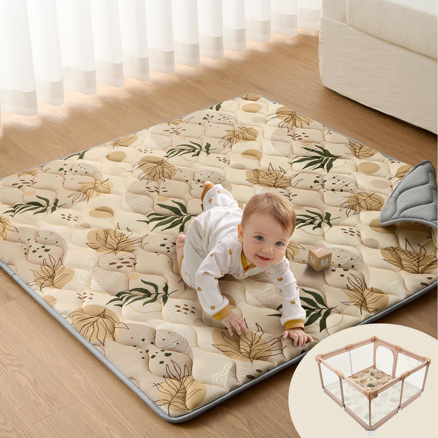 Blissful Diary Baby Play Mats for Floor, 50x50 Playpen Mat, Thicken Cushioning Padding Foam Playmate for Baby and Toddlers Infants, Non-Slip & Machine Washable, Earth Tones Design