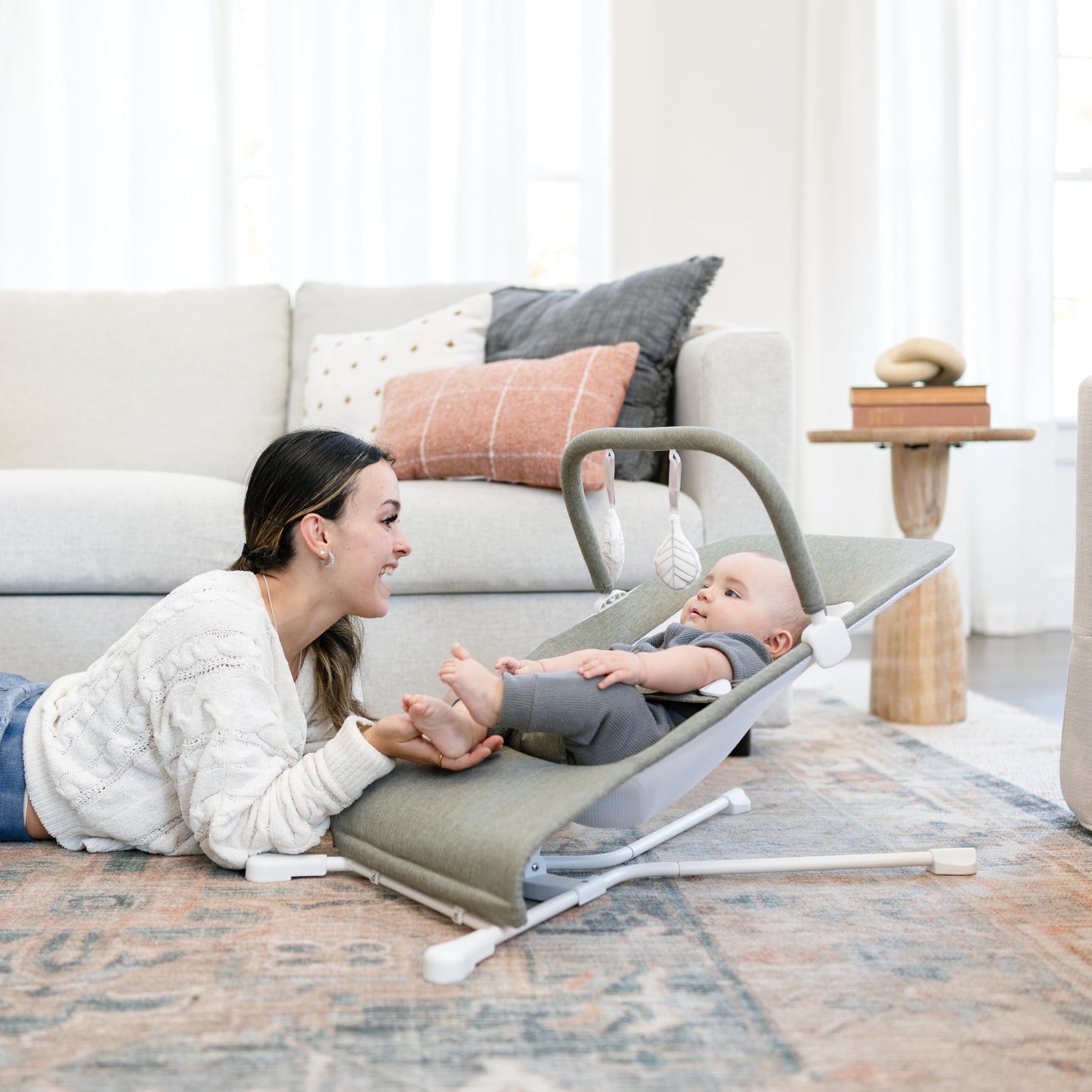 Baby Delight Highland Baby Bouncer | Infant | 0 – 6 Months | 3-Position Recline | Sage Tweed