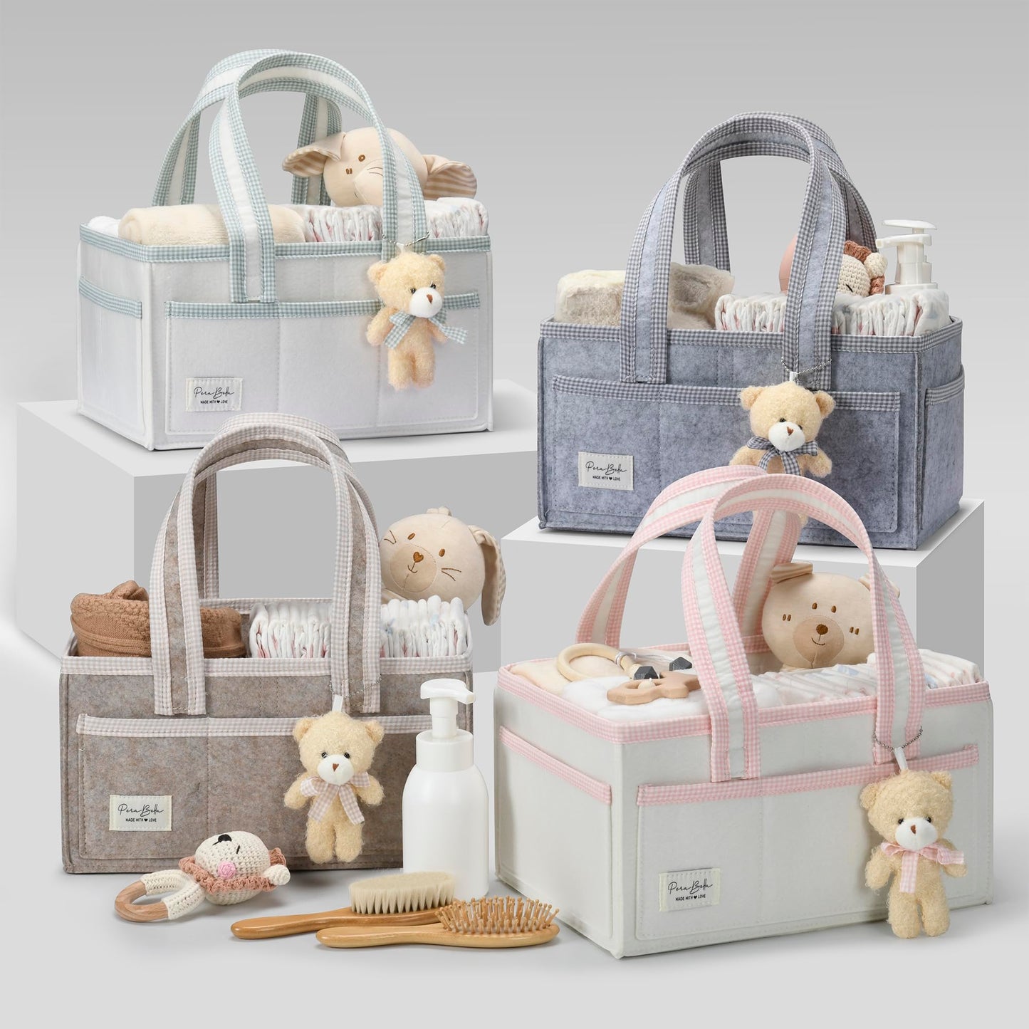PeraBella Diaper Caddy Organizer with Handle, Baby Shower Gifts Basket Bag, Registry Search Must Haves Items, Nursery Storage Organizer for Newborn Girl Boy, Baby Bag Essentials, Car Diaper Caddy Cart