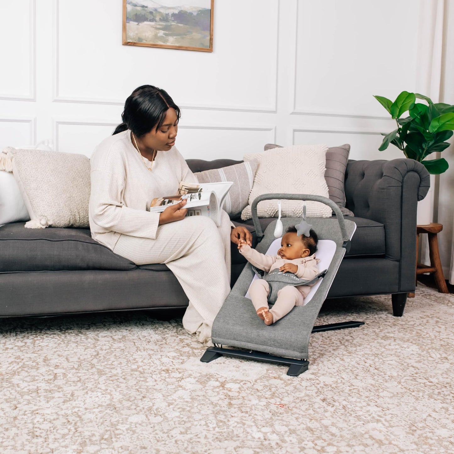 Baby Delight Alpine Deluxe Portable Bouncer | Infant | 0 – 6 months | Charcoal Tweed