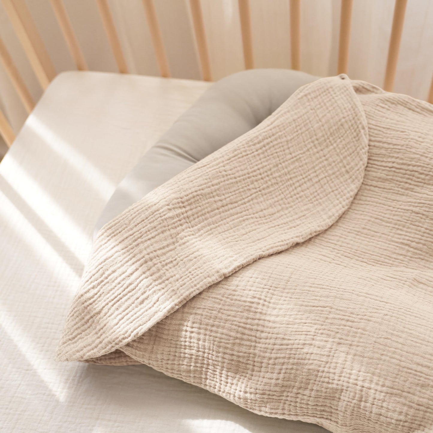 Konssy Muslin Baby Lounger Cover 2 Pack, 100% Cotton Newborn Lounger Cover, Soft and Breathable Baby Nest Slipcover for Boys Girls (Green,Wheat)