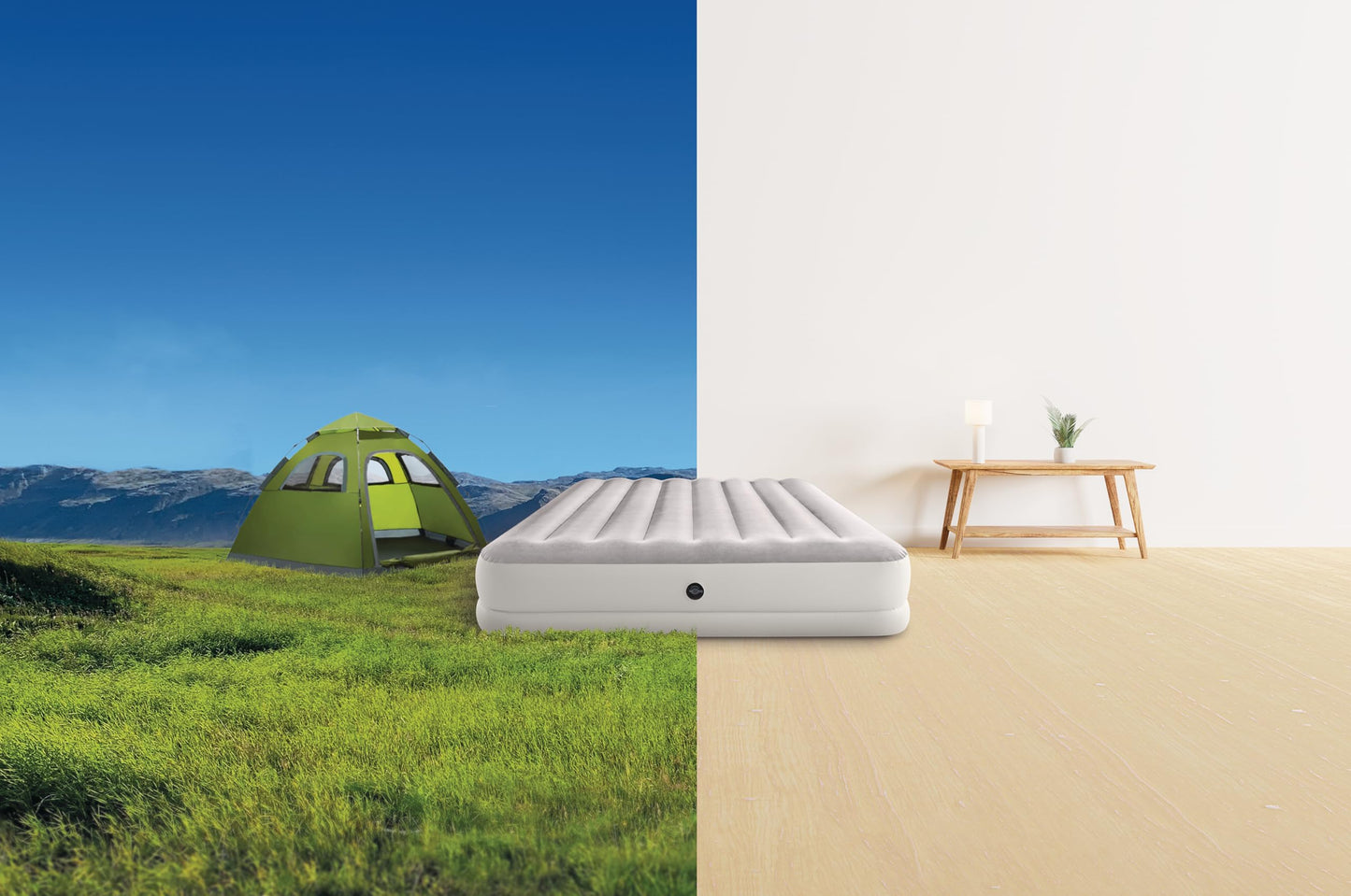 Intex 64179E Dura-Beam Standard Prestige Mid-Rise Air Mattress: Fiber-Tech - Queen Size - Quickfill USB Air Pump - 12in Bed Height - 600lb Weight Capacity