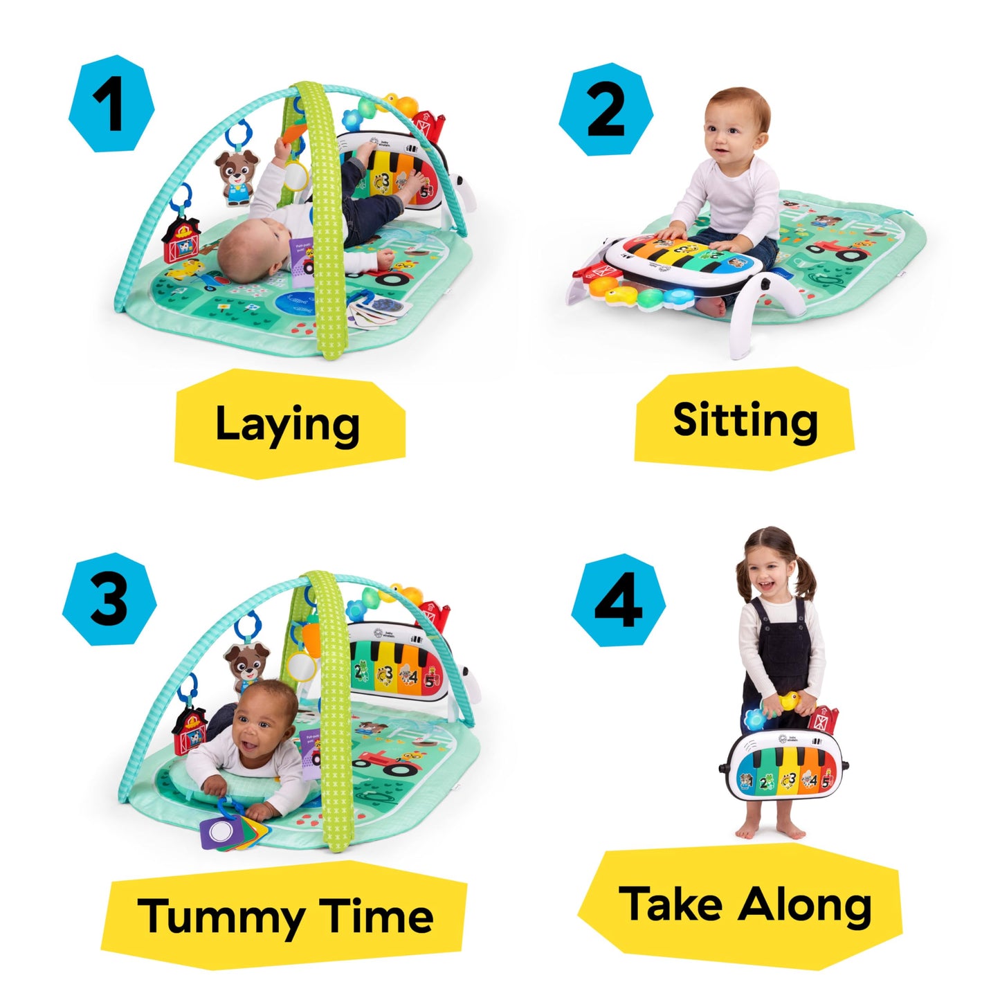 Baby Einstein Farm Explorers 4-in-1 Kickin’ Tunes Musical Meadow Music & Language Discovery Gym, Ages 0 Months and Up