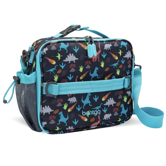 Bentgo Kids Lunch Bag - Durable, Double-Insulated Lunch Bag for Kids 3+; Holds Lunch Box, Water Bottle, & Snacks; Easy-Clean Water-Resistant Fabric & Multiple Zippered Pockets (Dinosaur)