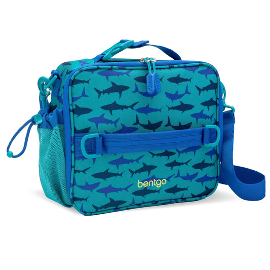 Bentgo Kids Lunch Bag - Durable, Double-Insulated Lunch Bag for Kids 3+; Holds Lunch Box, Water Bottle, & Snacks; Easy-Clean Water-Resistant Fabric & Multiple Zippered Pockets (Shark)