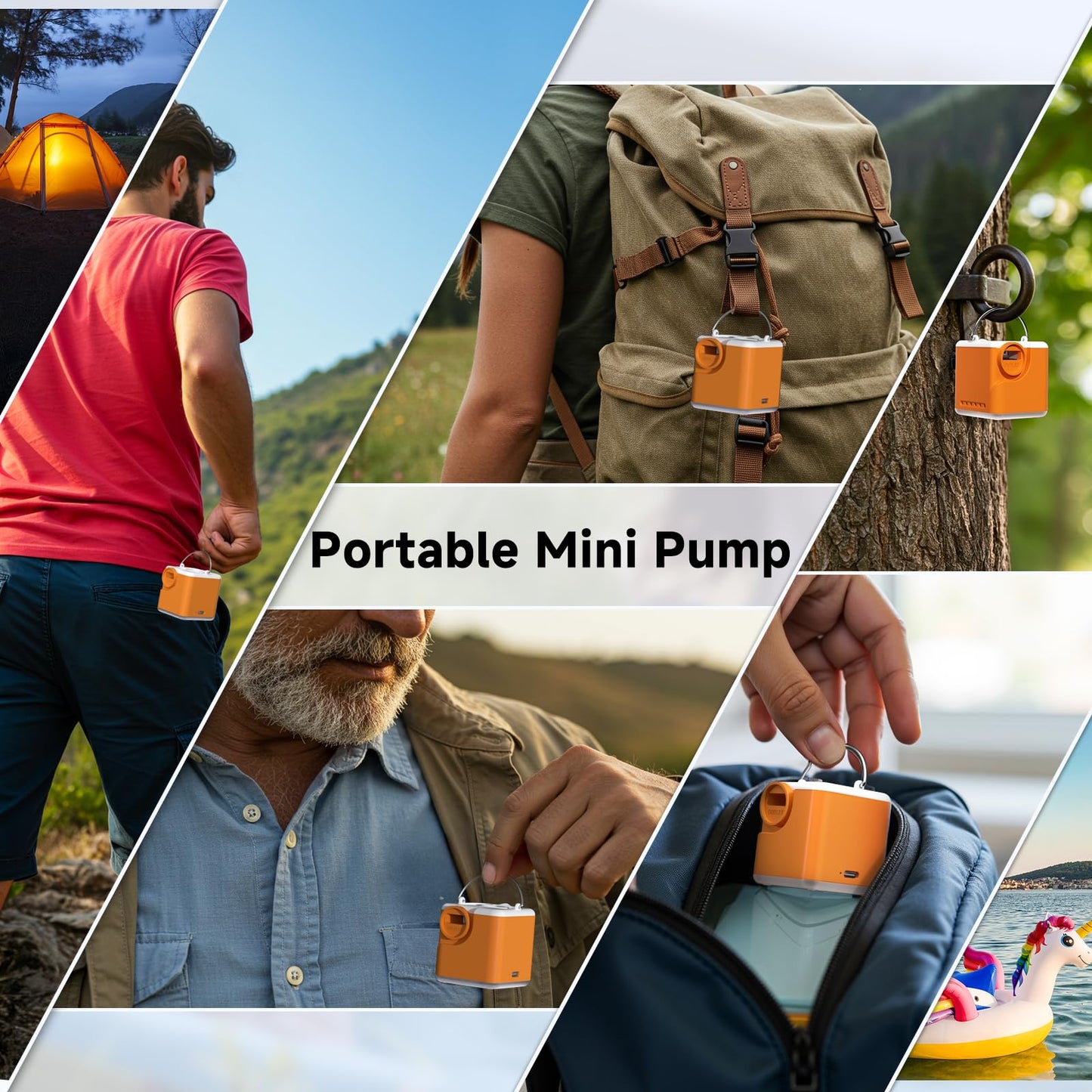 Portable Air Pump for Inflatables, 4.5kPa Mini Air Mattress Pump with Camping Light, 2400mAh Battery Rechargeable Air Pump for Pool Floats, Sleeping Pads, Swimming Ring, Vacuum Storage Bags, Orange