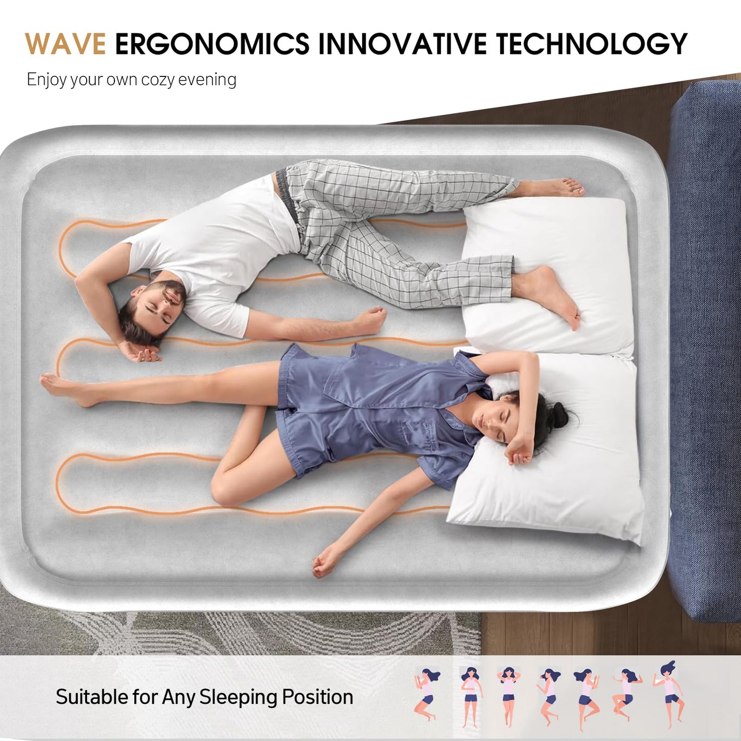 DIVON Air Mattress Full with Built in Pump,18’’High Blow Up Mattress Full with Wave Pattern,Self Inflation/Deflation Mattress in 3 Mins, Air Bed for Home&Camping,660lbs