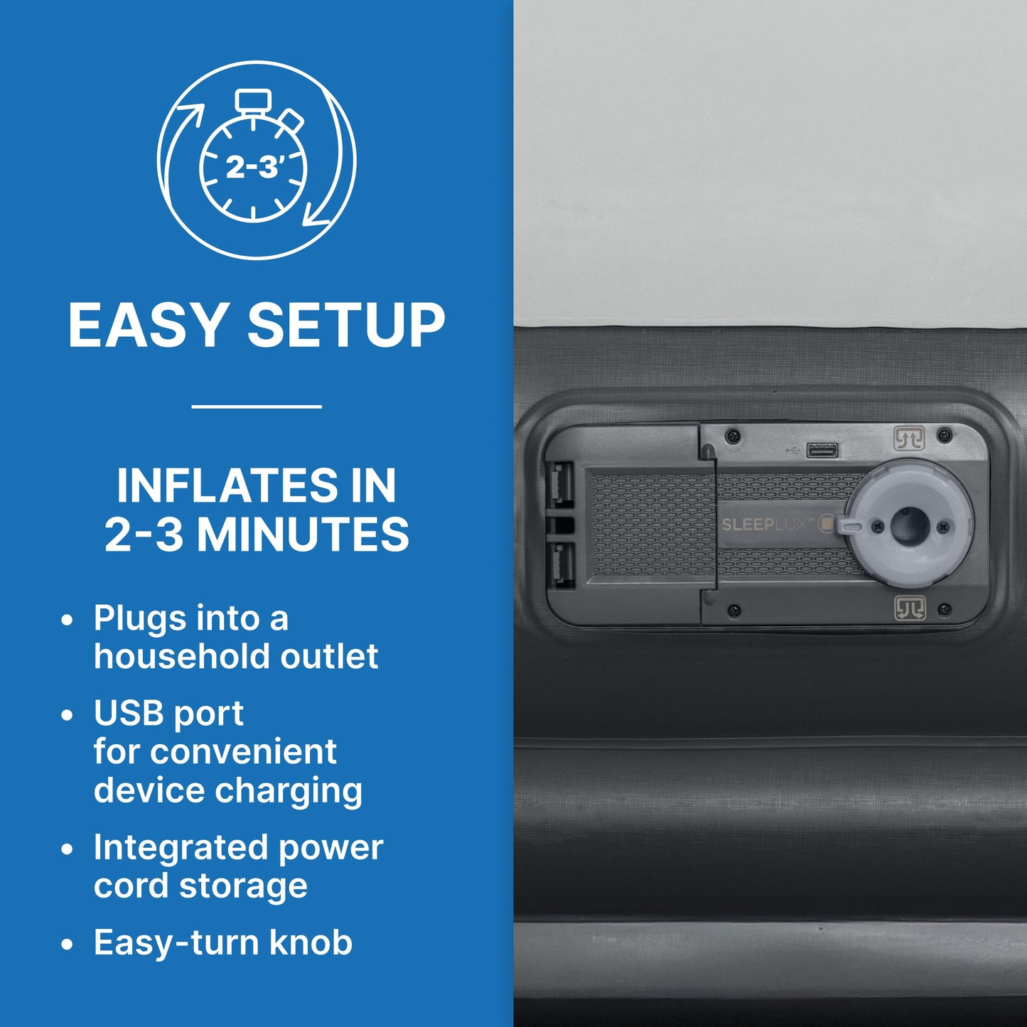 SLEEPLUX Durable Inflatable Air Mattress with Built-in Pump, Pillow and USB Charger