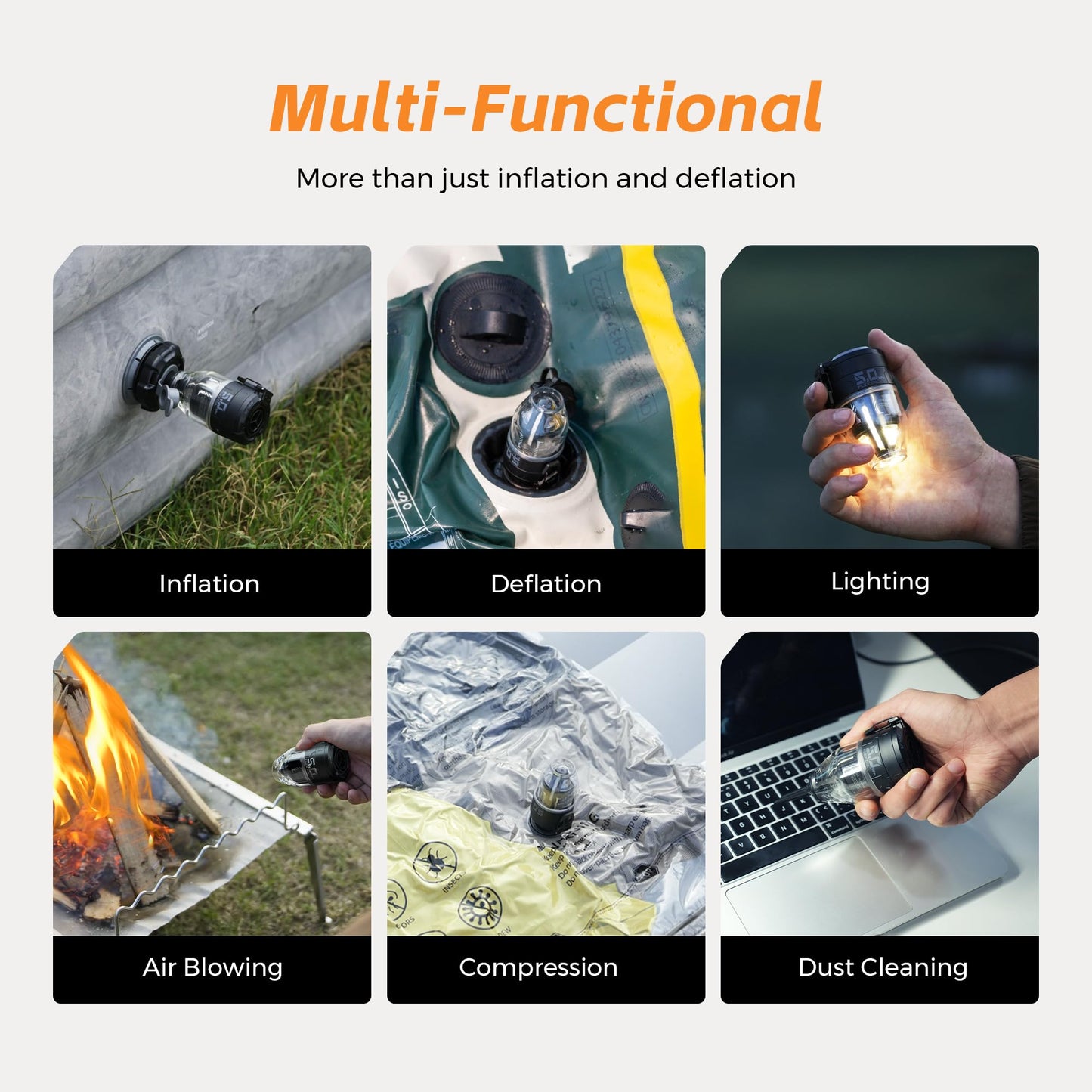 FLEXTAILGEAR Air Pumps for Inflatables Max Pump 3, 5Kpa Portable Air Pump, 500L/min Air Mattress Pump with Camping Light, Electric Pump for Inflatable Pillows Swim Rings Air Mattresses Air Bed Boats