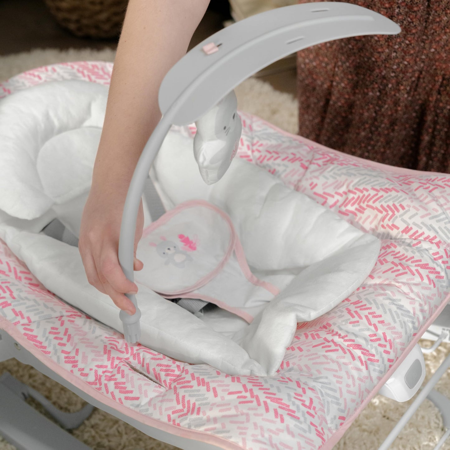Ingenuity Keep Cozy 3-in-1 Grow with Me Vibrating Baby Bouncer Seat & Infant to Toddler Rocker, Vibrations & Toy Bar, 0-30 Months Up to 40 lbs (Pink Lily)