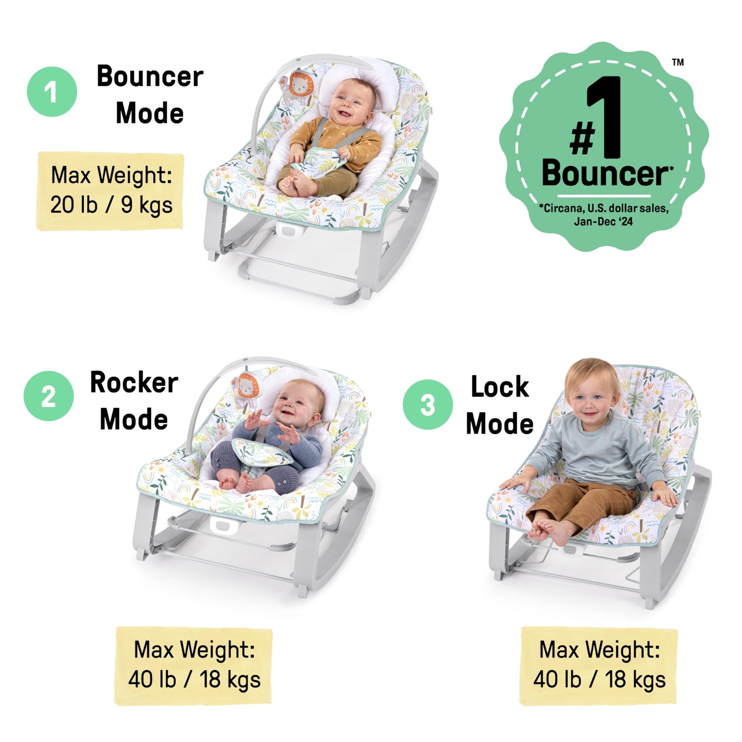Ingenuity Keep Cozy 3-in-1 Grow with Me Vibrating Baby Bouncer Seat & Infant to Toddler Rocker, Vibrations & Toy Bar, 0-30 Months Up to 40 lbs (Madi)