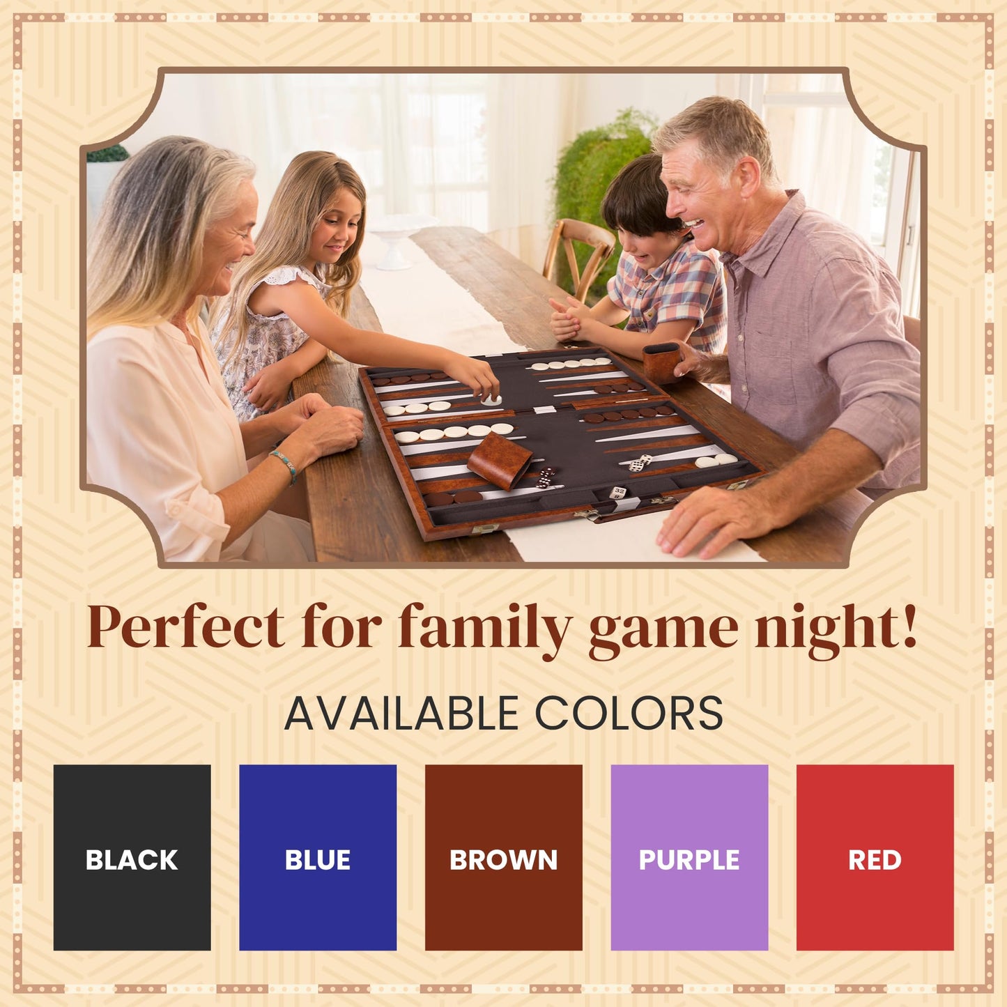 Crazy Games Backgammon Sets for Adults with Premium Leather Case | Classic Travel Backgammon Set for Adults and Kids with Strategy & Guide | 15 Inches | Medium | Brown