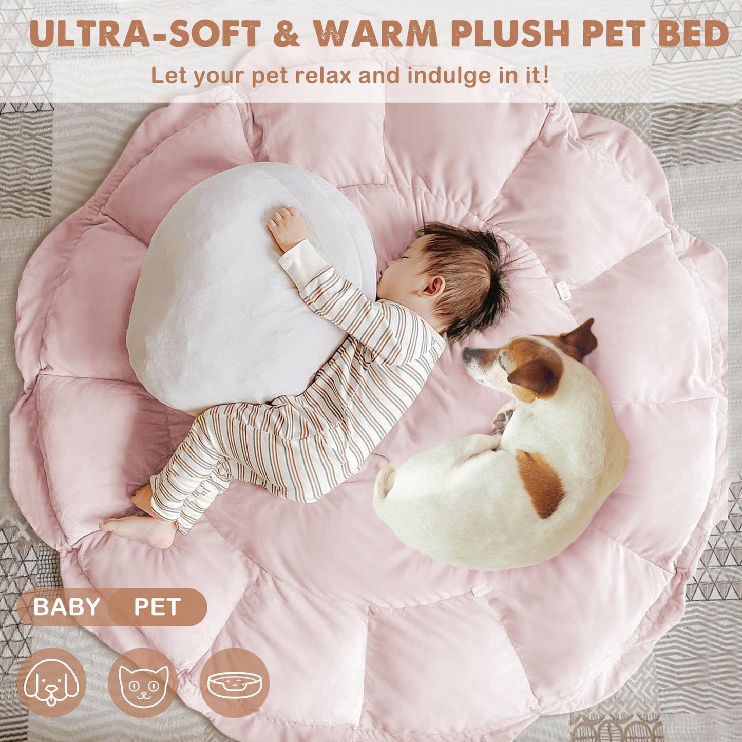 HAN-MM 5-in-1 Convertible Baby Play Gym with 6 Toys, Tummy Time Mat for Sensory Development, Baby Activity Center from Newborn to Toddler, Ball Pit, Cat & Dog Bed, Soft Plush Pet Bed, Pink