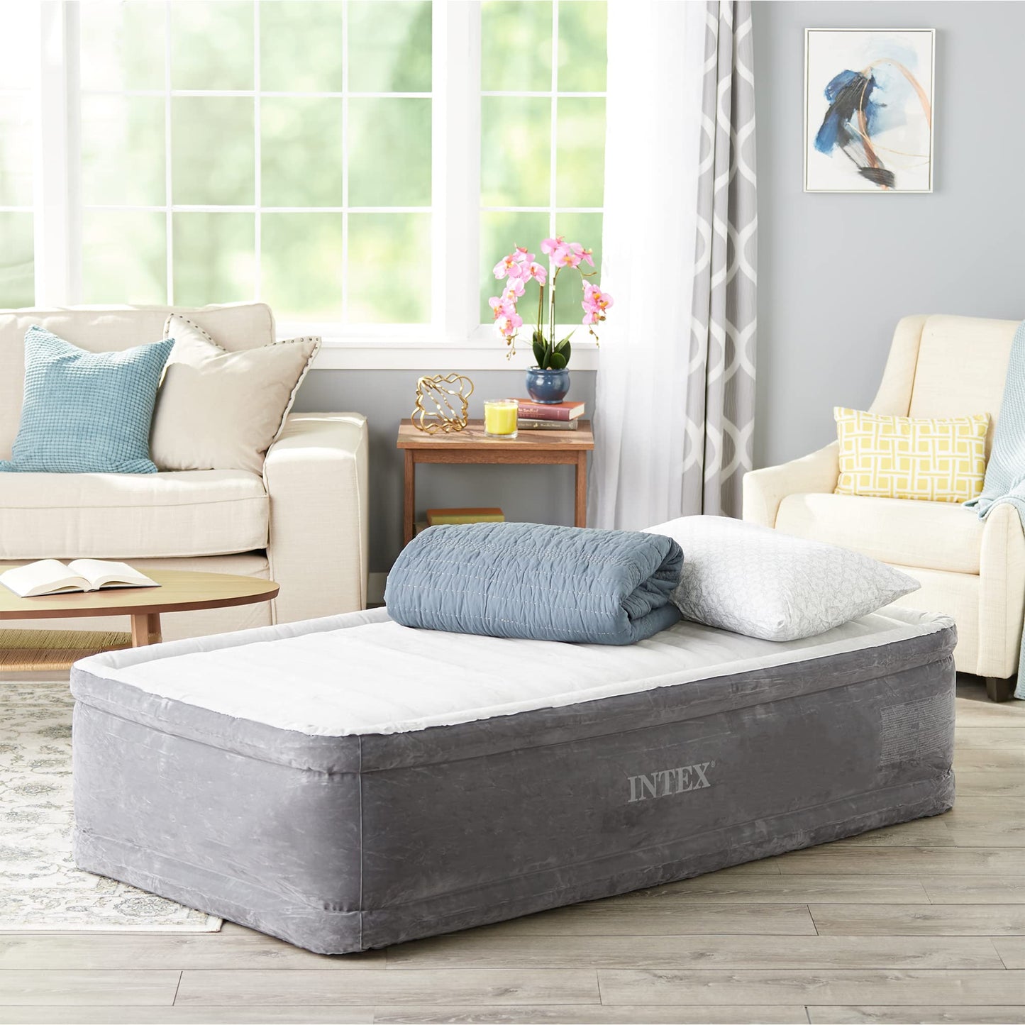 Intex Comfort Plush Elevated Dura-Beam Airbed with Internal Electric Pump, Bed Height 18", Twin