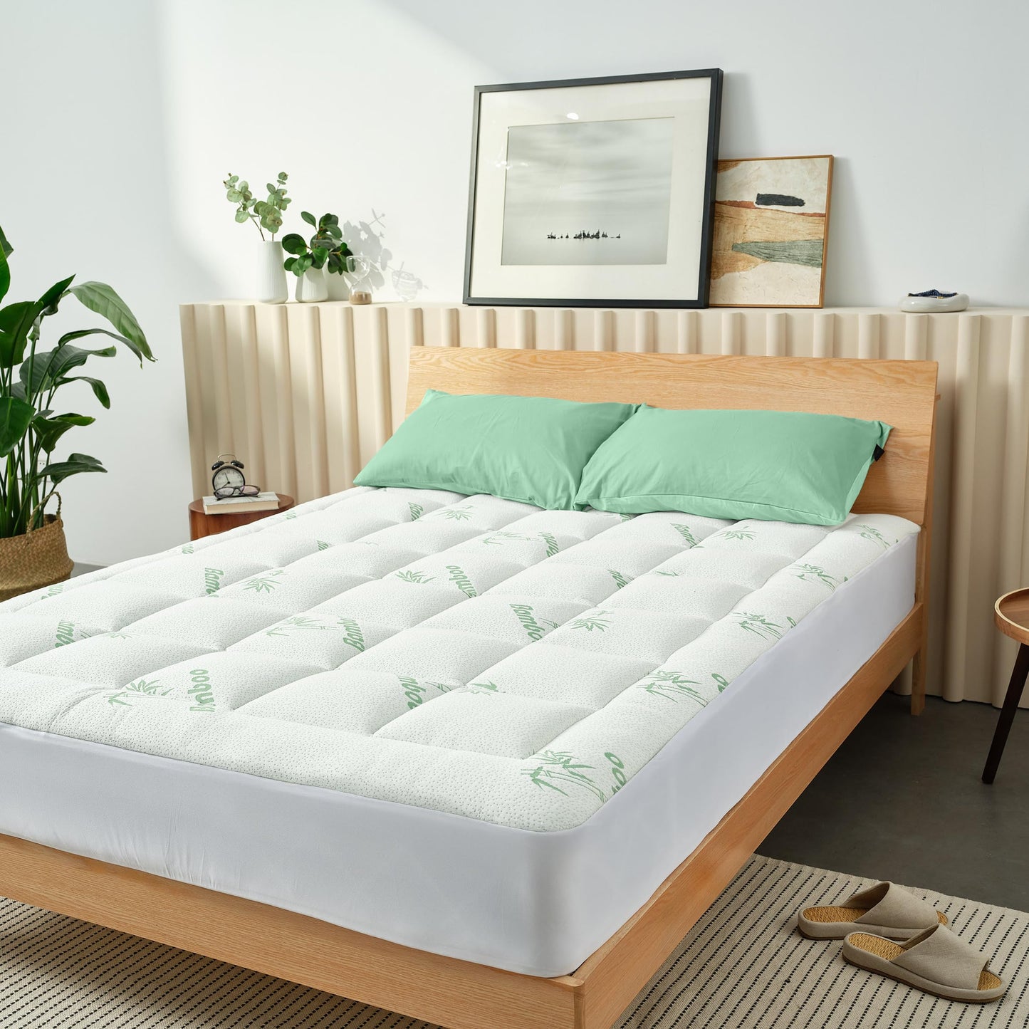 Ultra Soft King Size Mattress Topper - Viscose Made from Bamboo Pillow Top Mattress Pad for Back Pain Relief - Naturally Cooling for Hot Sleepers, Green