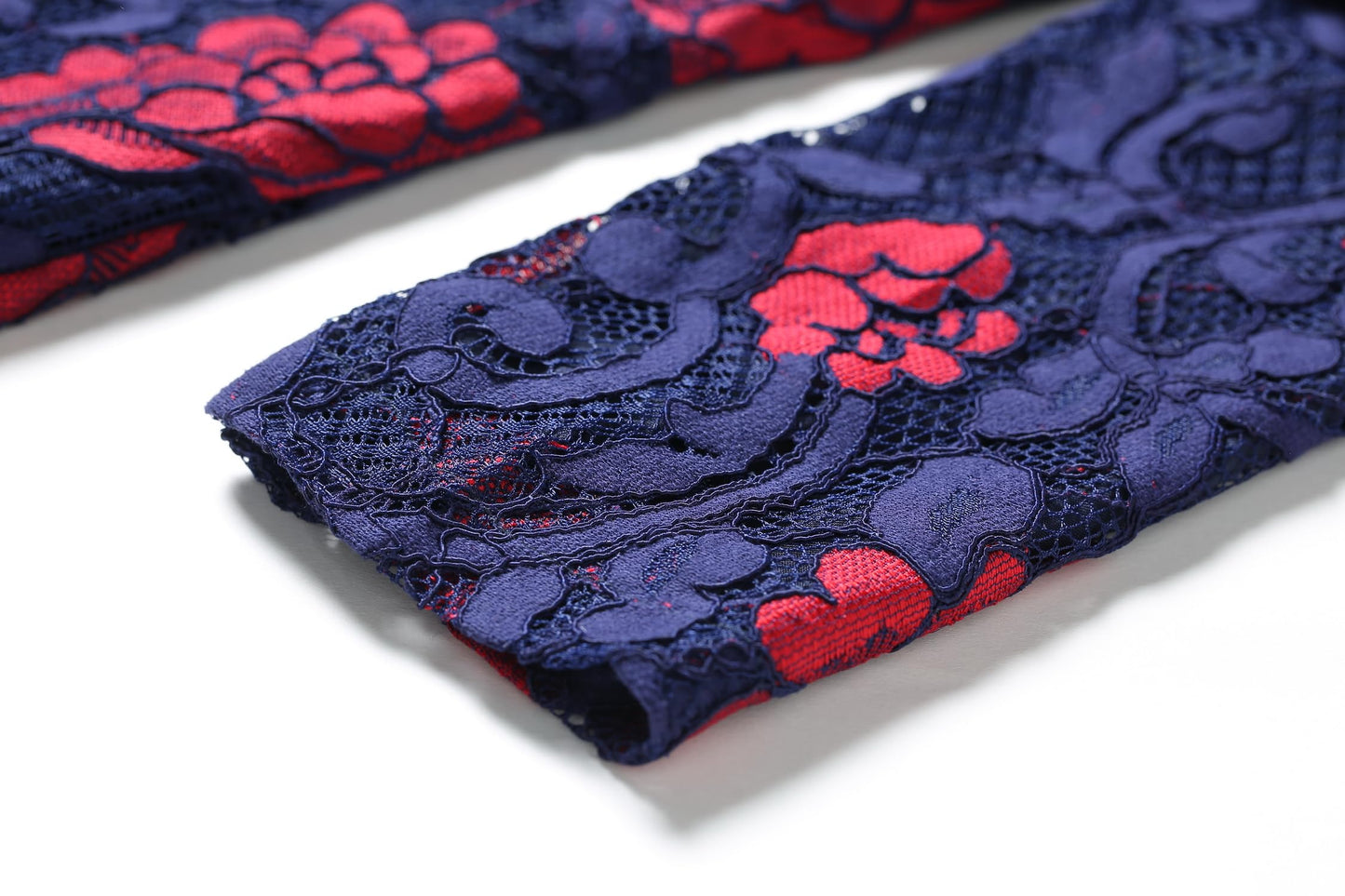 LAI MENG FIVE CATS Women's Flowy Lace Floral Button Front Long Sleeve Dress with Belt Navy Red