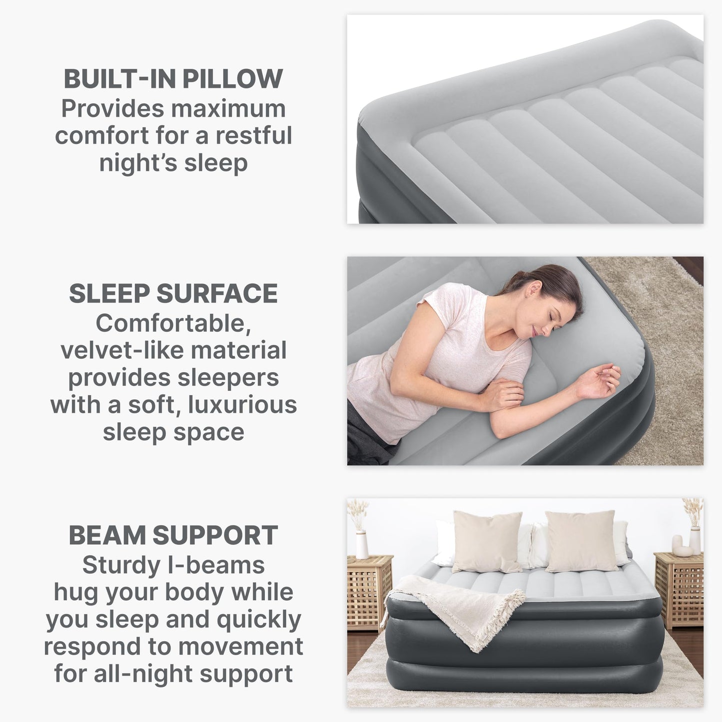 SLEEPLUX Durable Inflatable Air Mattress with Built-in Pump, Pillow and USB Charger, 22" Tall Queen