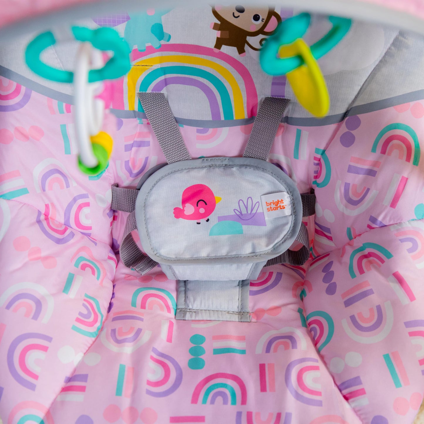 Bright Starts Pink Paradise Portable Compact Automatic Baby Swing with Music, Unisex, Newborn +