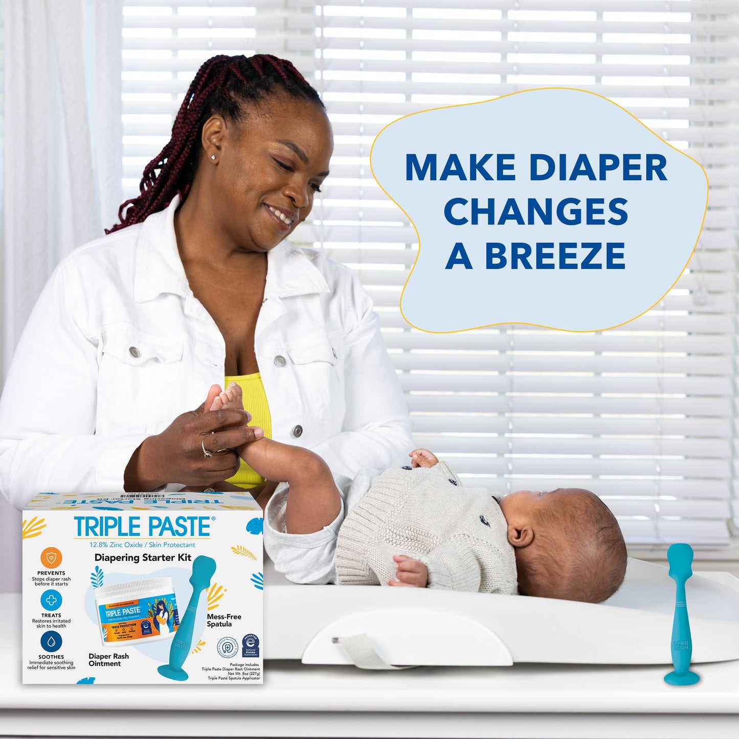 Triple Paste Diaper Rash Cream and Spatula Bundle - 8 oz Zinc Oxide Ointment and Spatula Treatment, Soothe and Prevent Rash with a Pediatrician-Recommended Hypoallergenic Formula
