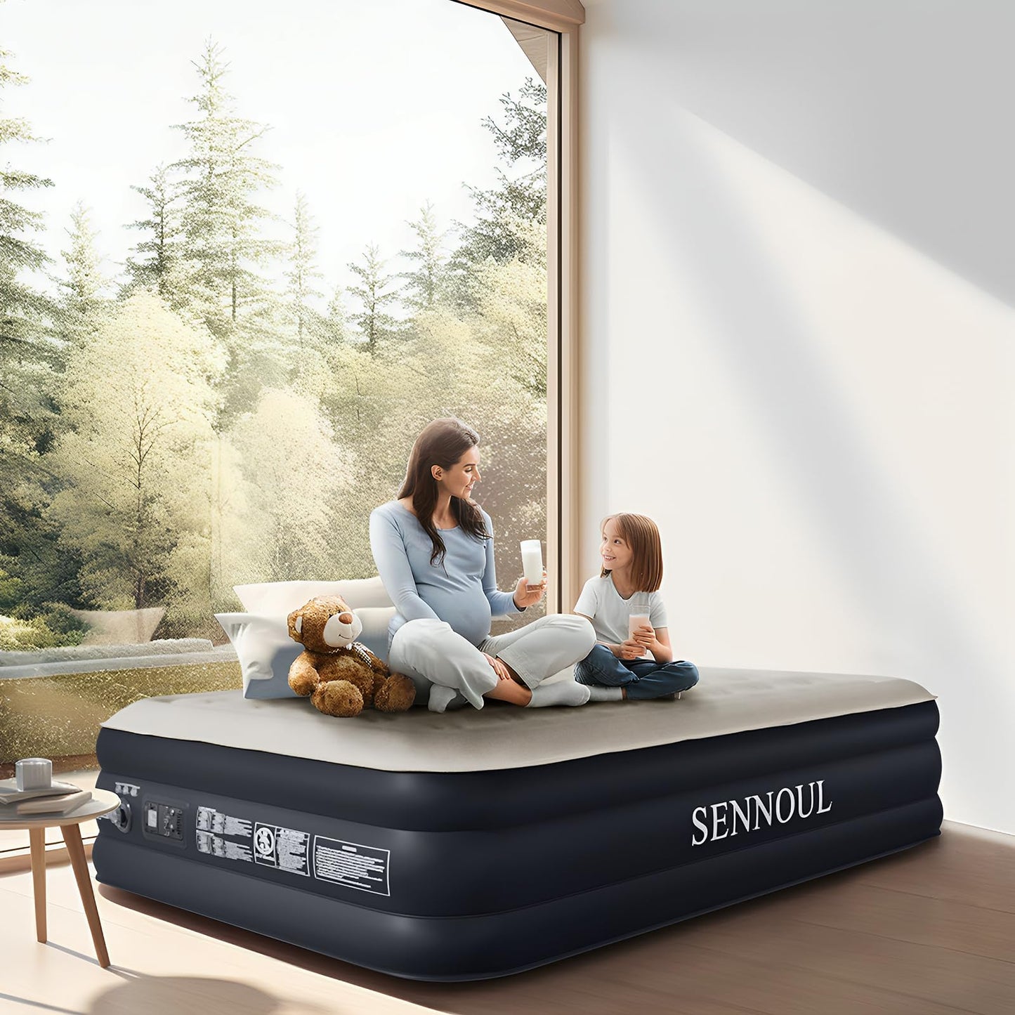 SENNOUL Air Mattress Queen with Built in Pump - 2 Mins Quick Self Inflatable,16"/650lbs Max Blow Up Bed, All Night Stability No Lost Air,No Peculiar Smell for Camping,Home,Guests & Portable Travel