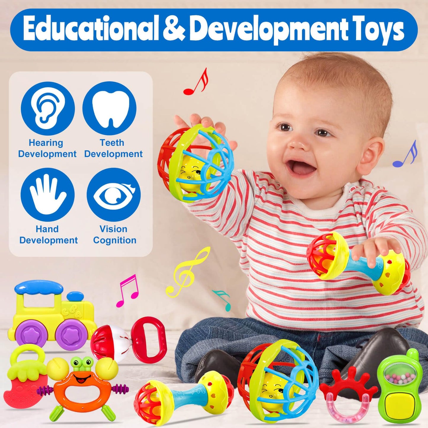 Baby Rattles 0-6 Months: Baby Toys Rattles for Babies 6-12 Months Infant Toys 0-3 Months Newborn Toys Teething Toys 3-6 Months - Baby Rattle Socks Baby Gifts for Boy Girl