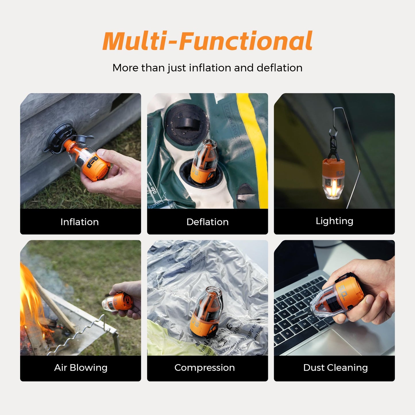 FLEXTAILGEAR Air Pump for Inflatables Max Pump 3, 5Kpa Portable Air Pump, 500L/min Air Mattress Pump with Camping Light,Portable Inflator for Inflatable Pillows Swim Rings Air Mattresses Air Bed Boats