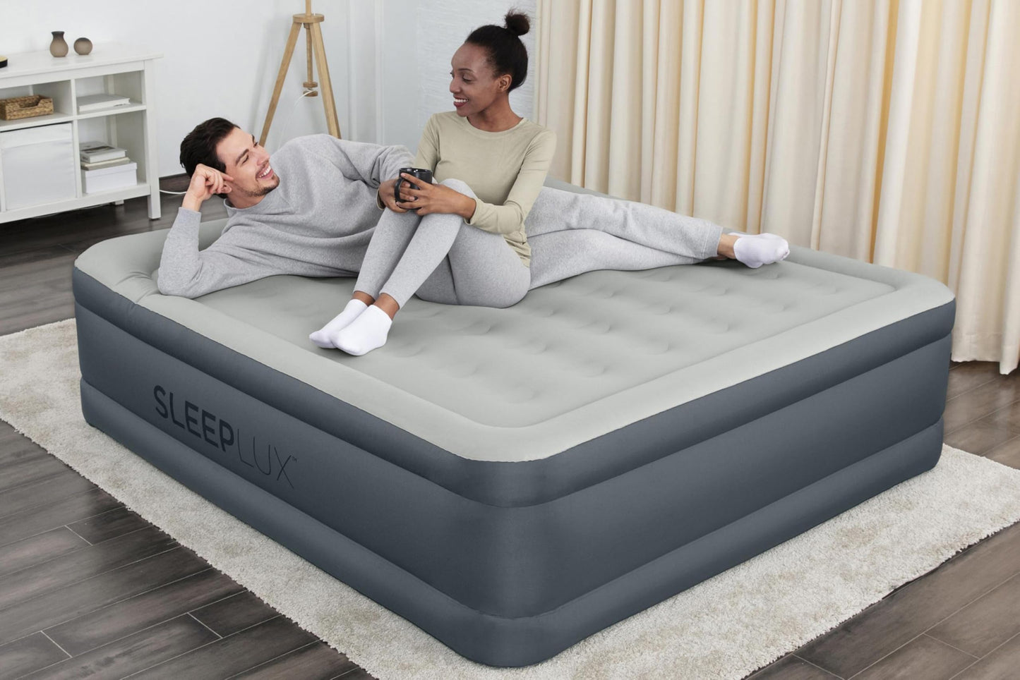 SLEEPLUX King Air Mattress Extra Durable Non-Leak Tough Guard Material 22" Raised Airbed with Built in Pump + USB Charger (80" 72"x22") Grey