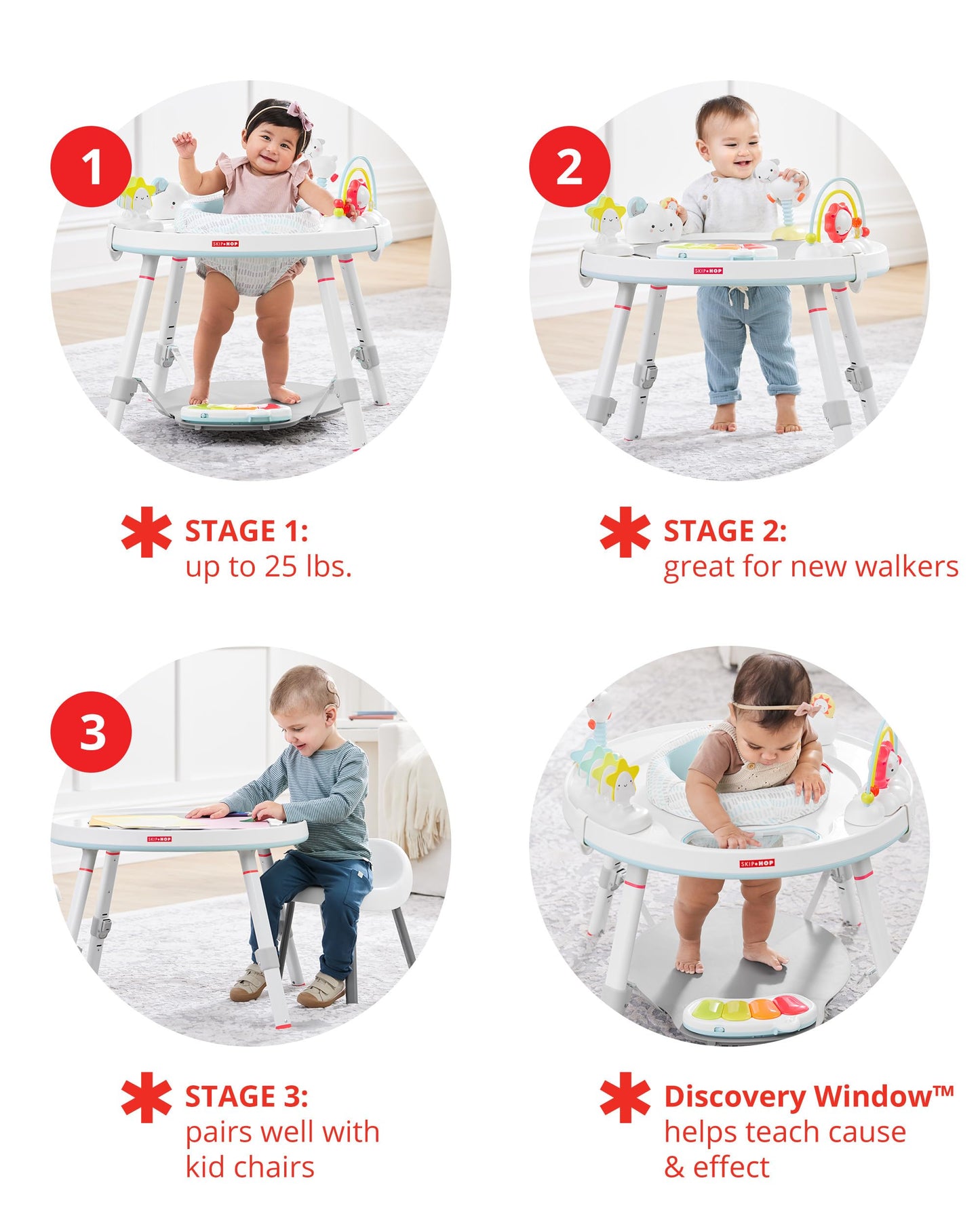 Skip Hop Baby Activity Center: Interactive Play Center with 3-Stage Grow-with-Me Functionality, 4mo+, Silver Lining Cloud