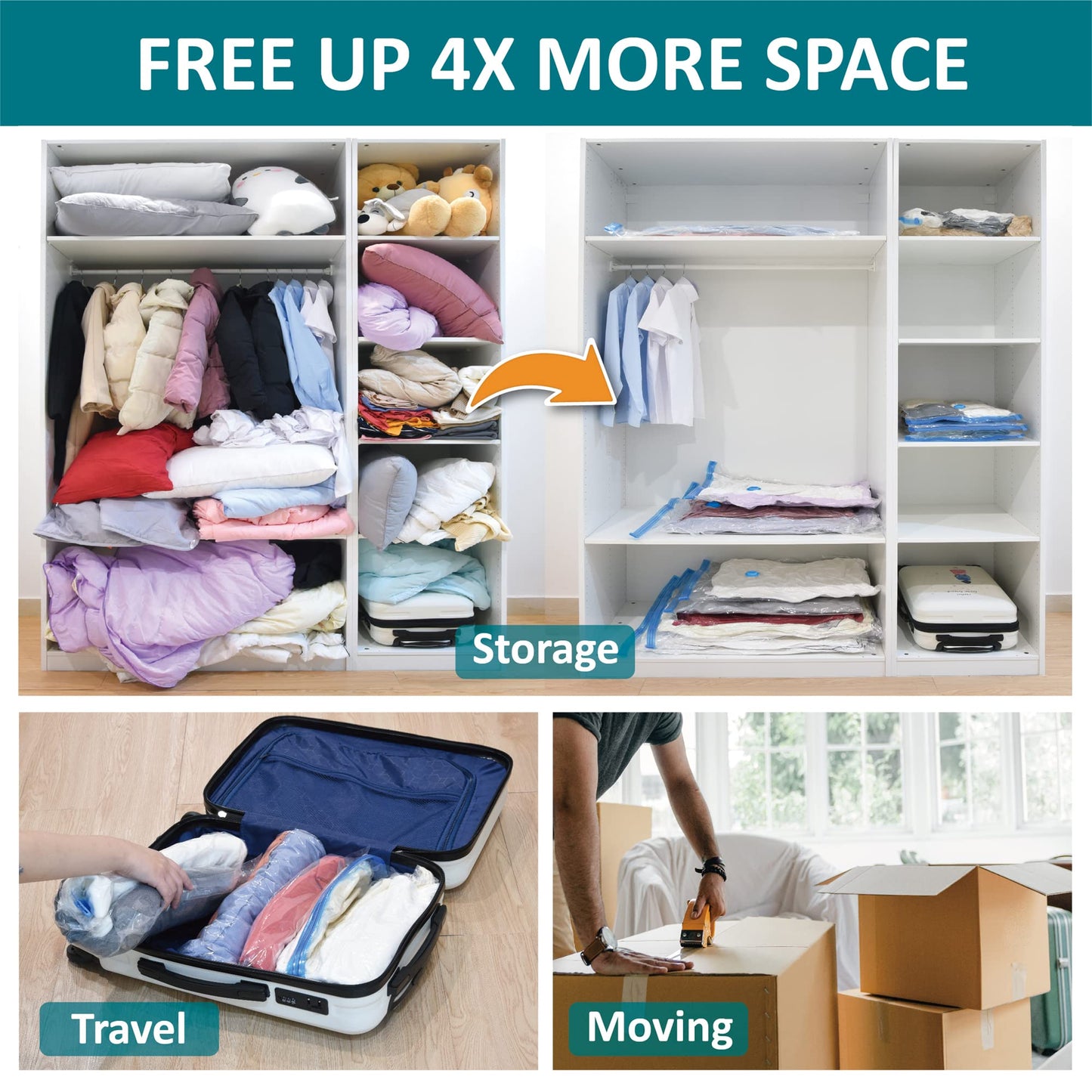 30 Pack Vacuum Storage Bags, Space Saver Vacuum Storage Bags, Vacuum Seal Bags for Clothing, Clothes, Comforters and Blankets, Hand Pump Included