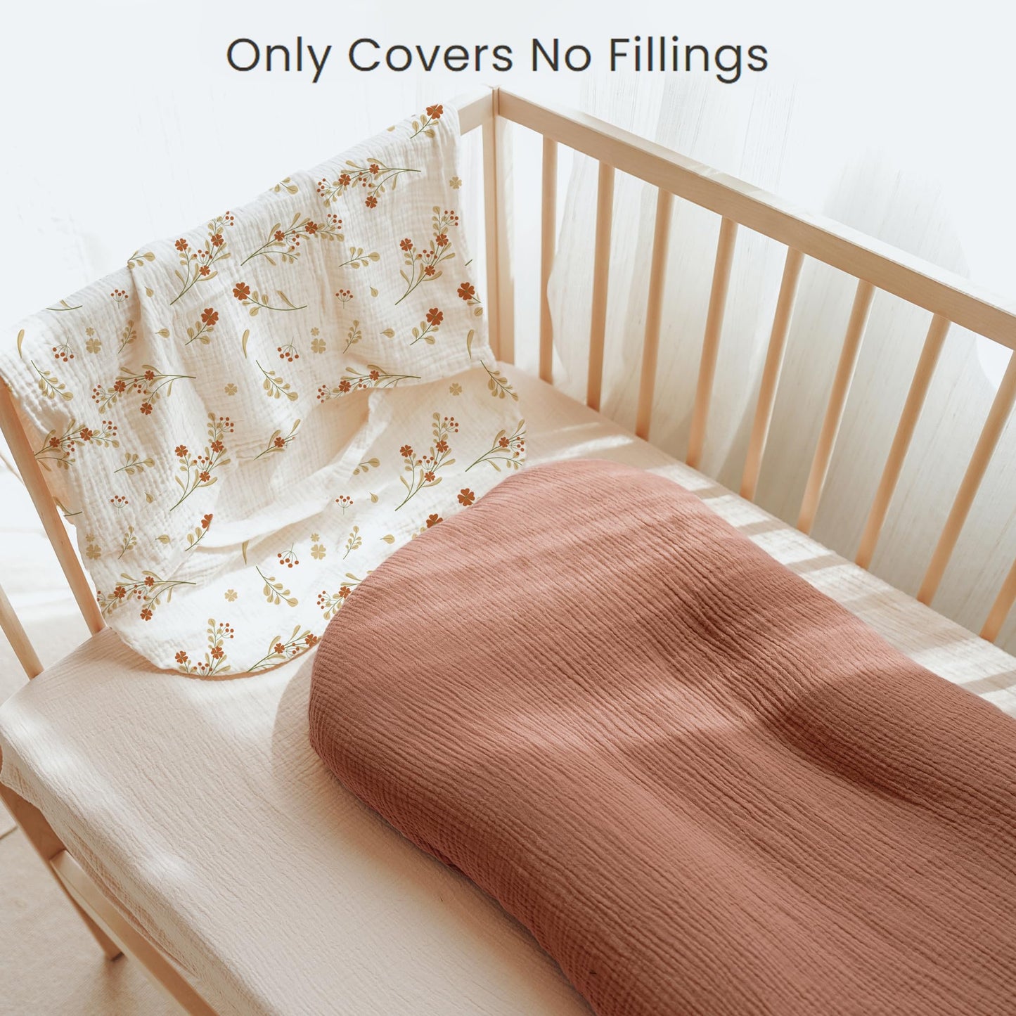 Konssy Muslin Baby Lounger Cover 2 Pack, 100% Cotton Newborn Lounger Cover, Soft and Breathable Baby Nest Slipcover for Boys Girls (Chestnut, Posy)