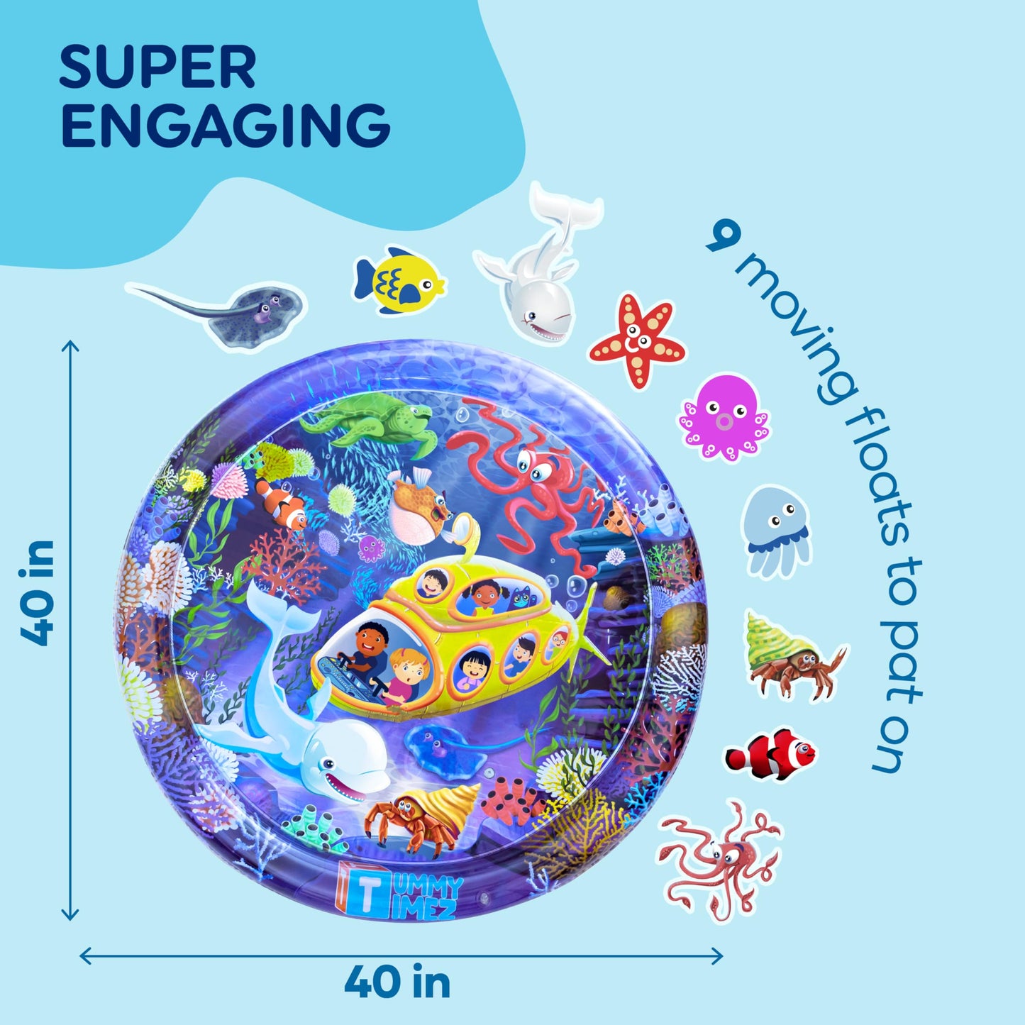 TT TUMMYTIMEZ Premium Tummy Time Water Mat, Extra Large Multi-Stage Activity Center Promoting Baby Motor & Sensory Development, Inflatable Playmat Visual Stimulation Gift Infants Toddlers Boys Girls