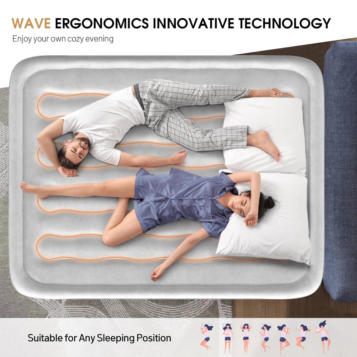 DIVON Air Mattress Queen with Built in Pump,Blow Up Mattress with Wave Pattern in 3 Mins,15’’High Quick Inflatable Mattress Queen,Air Bed for Home&Camping,660lbs