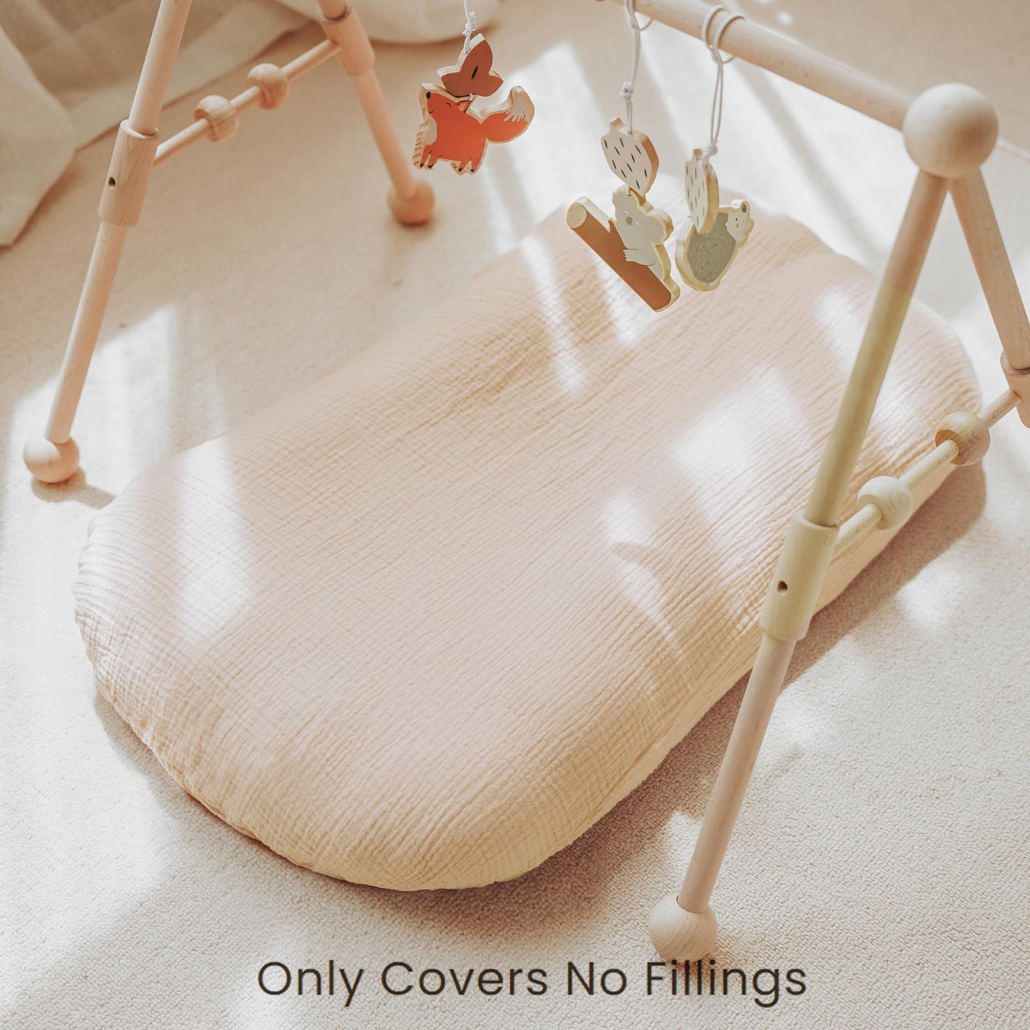 Konssy Muslin Baby Lounger Cover 2 Pack, 100% Cotton Newborn Lounger Cover, Soft and Breathable Baby Nest Slipcover for Boys Girls (Green,Wheat)