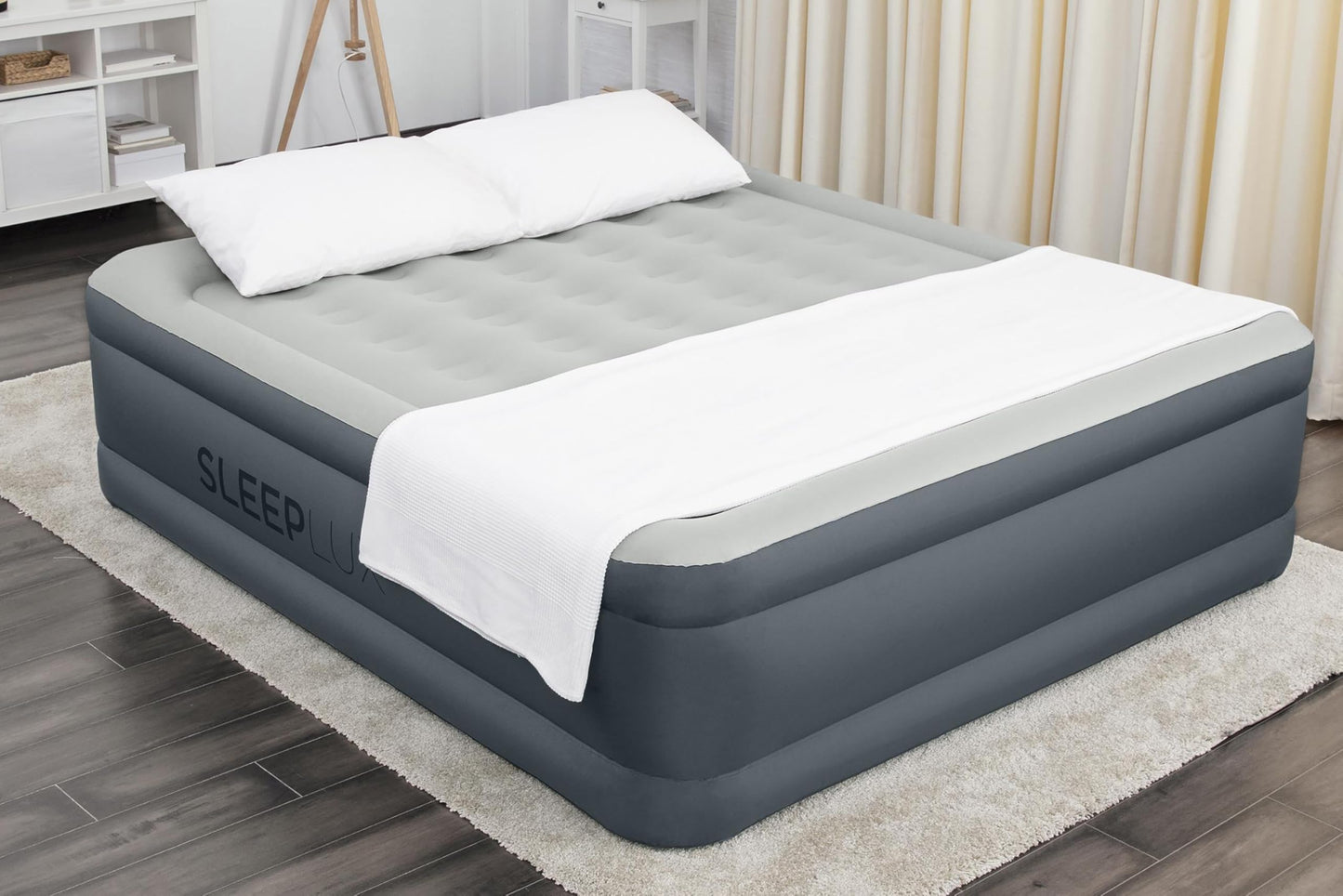 SLEEPLUX King Air Mattress Extra Durable Non-Leak Tough Guard Material 22" Raised Airbed with Built in Pump + USB Charger (80" 72"x22") Grey