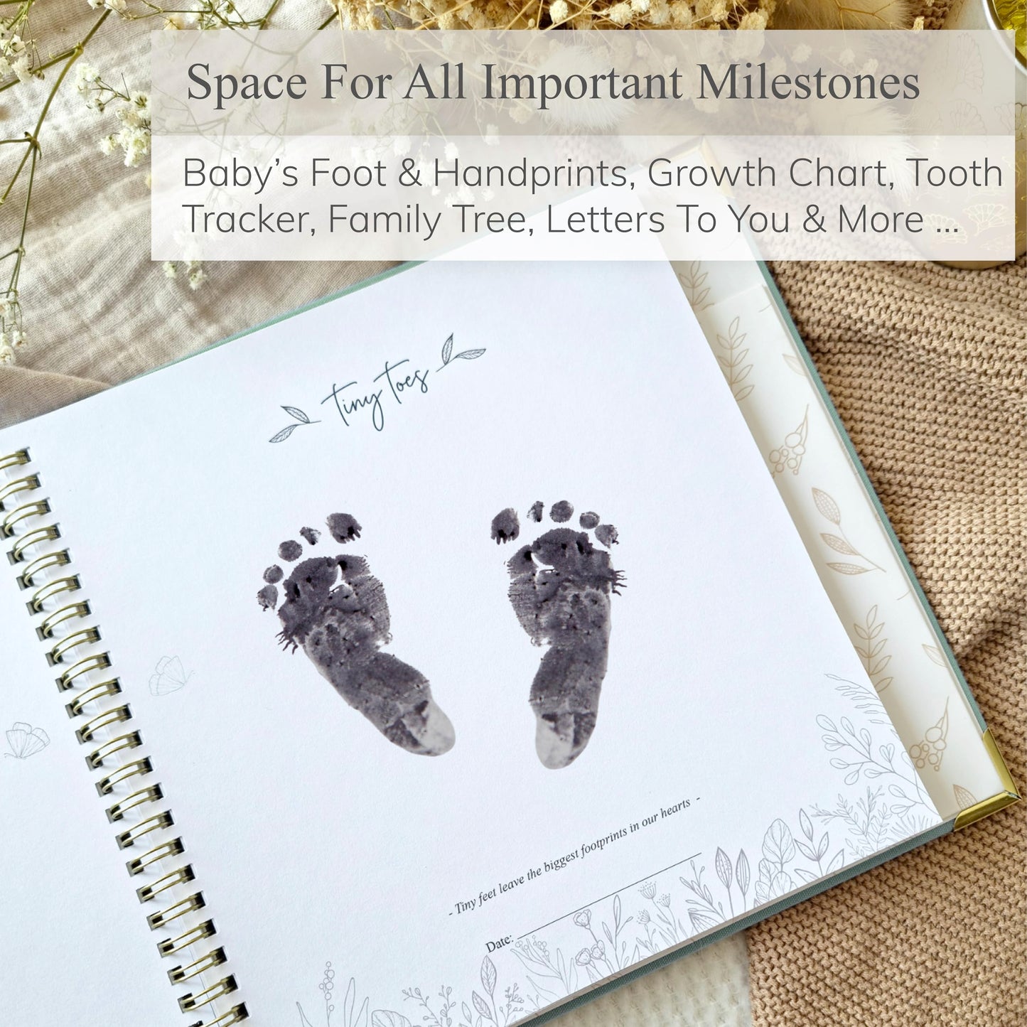 Baby Book Keepsake Boy or Girl Timeless Baby Memory Book First 5 Years for Baby Shower Gender Neutral Baby Scrapbook New Mom Gift Baby Journal from Birth to Age 5 Milestone Book Sage Green