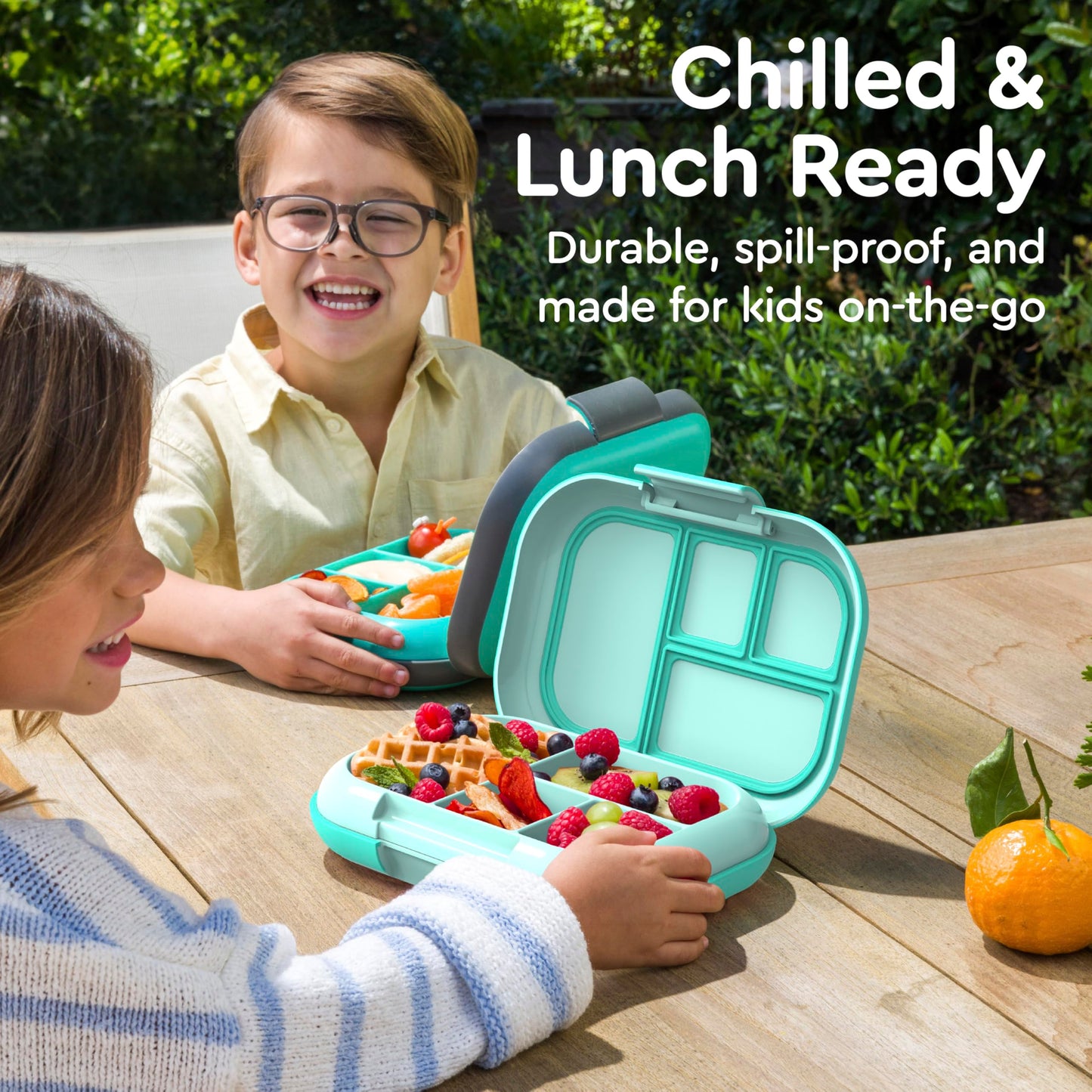 Bentgo Chill Kids Leak-Proof Lunch Box - 4-Compartment Bento Box with Built-In Ice Pack, 3.3 Cup Capacity, PFAS & BPA-Free, Microwave & Dishwasher Safe, Ideal Size for Ages 3 to 7 (Aqua)