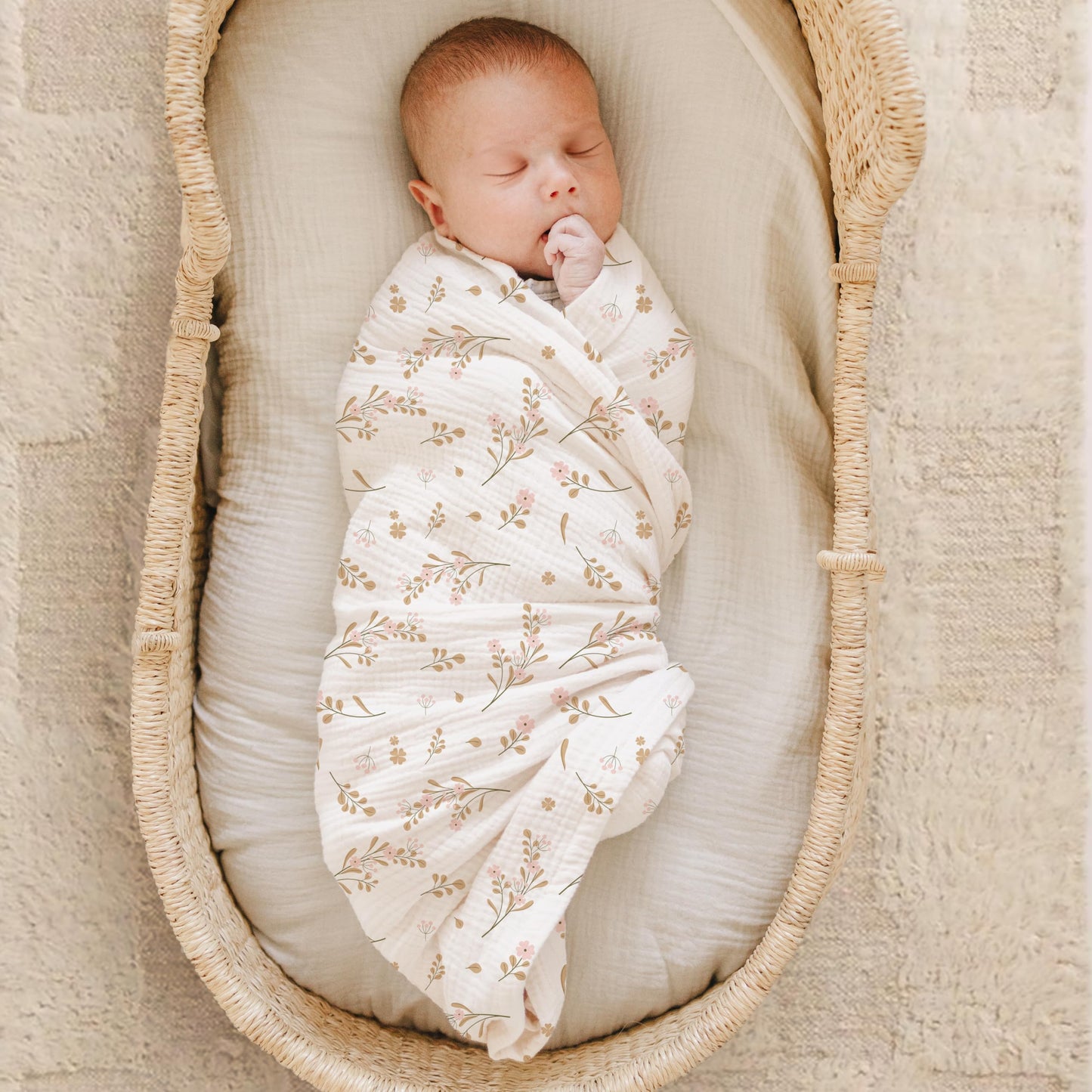 Konssy Muslin Swaddle Blankets for Boys Girls, 2 Pack Receiving Baby Blanket Large 47 x 47 inches, Soft Breathable Swaddling Wrap for Unisex Newborn (Pink, Floral)