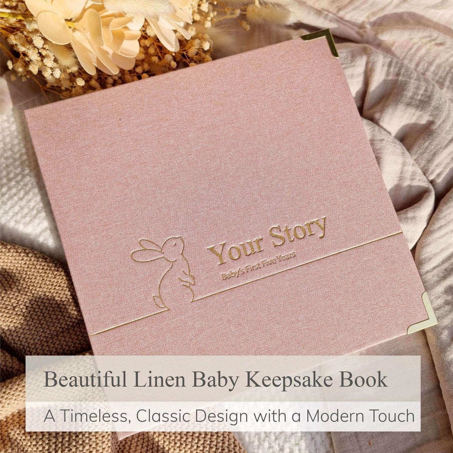 Baby Book Keepsake Boy or Girl Timeless Baby Memory Book First 5 Years for Baby Shower Gender Neutral Baby Scrapbook New Mom Gift Baby Journal from Birth to Age 5 Milestone Book Blush Pink