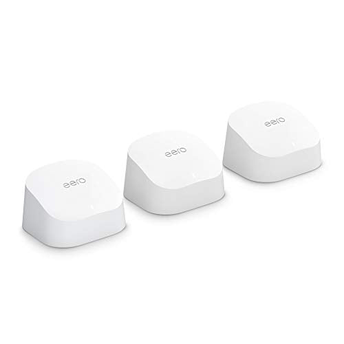 Amazon eero 6 mesh wifi system - Supports internet plans up to 500 Mbps, Coverage up to 4,500 sq. ft., Connect 75+ devices, 3-pack (1 router + 2 extenders)