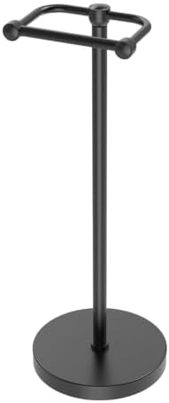 Toilet Paper Holder Stand, Modern Bathroom Free Standing Toilet Paper Roll Holder, Stainless Steel Tissue Rack, Rust-Proof & Heavy Stable Base (Matte Black)