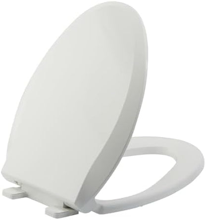 Elongated Toilet Seat Slow Close, Quiet Toilet Seat Cover with Never Loosen Durable Toilet Seat Lid Easy to Install & Clean, Polypropylene (PP), White