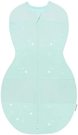 Happiest Baby Sleepea 5-Second Swaddle - 100% Organic Cotton Baby Swaddle Blanket - Doctor Designed Promotes Healthy Hip Development (Teal Stars, Medium)