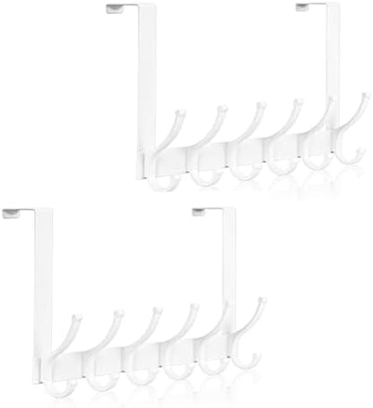 Over The Door Hooks, Door Hanger Hooks for Hanging, Over The Door Towel Racks for Bathroom, Coat Rack Door Towel Hanger Towel Hooks (2Pack, White)