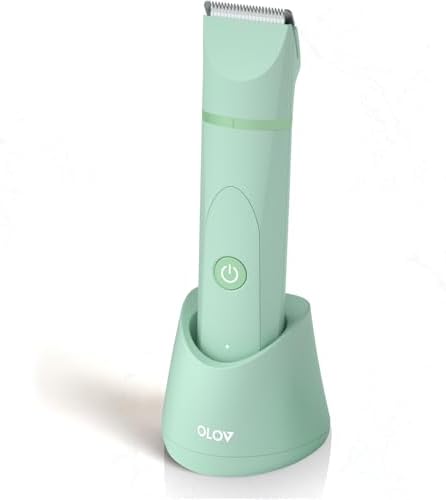 OLOV Electric Body Hair Trimmer - Groin Trimmer for Men - Bikini Trimmer Women - Wet/Dry Shaver Groomer, Replaceable Ceramic Blade Heads, USB Recharge Dock, Waterproof Hygiene Razor, Green