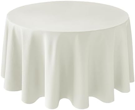 Biscaynebay Textured Fabric Round Tablecloths 90", Ivory Water Resistant Washable Table Cloths Circle Folding Table Covers Linen for Dining, Kitchen, Wedding, Parties etc