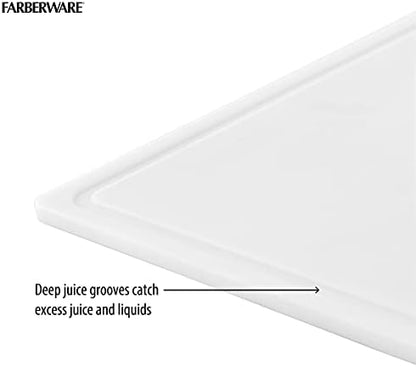 FARBERWARE Extra-Large Plastic Cutting Board, 15x20 Inch Dishwasher-Safe Chopping Board with Juice Groove, Non-Slip Surface, Durable, White