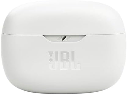 JBL Vibe Beam - True Wireless JBL Deep Bass Sound Earbuds, Bluetooth 5.2, Water & Dust Resistant, Hands-free call with VoiceAware, Up to 32 hours of battery life (White)